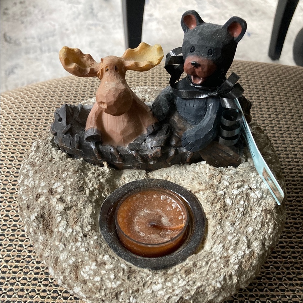 Unique handmade tea light candle holder, Adirondack theme, new/unused